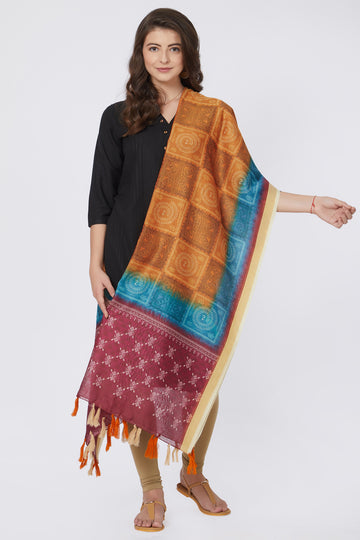 Ethnic Checkered Digital Print Chanderi Silk Dupatta